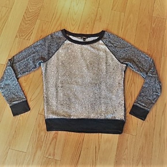 Metallic Snakeskin Crackled Print Raglan Sleeves Express Sweater - Size XS - Picture 6 of 12